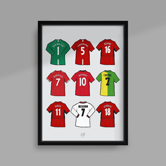 Artwork of the retro legends shirts of Manchester United