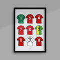Artwork of the retro legends shirts of Manchester United