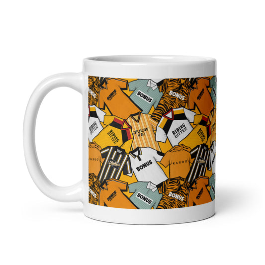A mug Inspired by the historic iconic retro shirts of Hull City Football Club