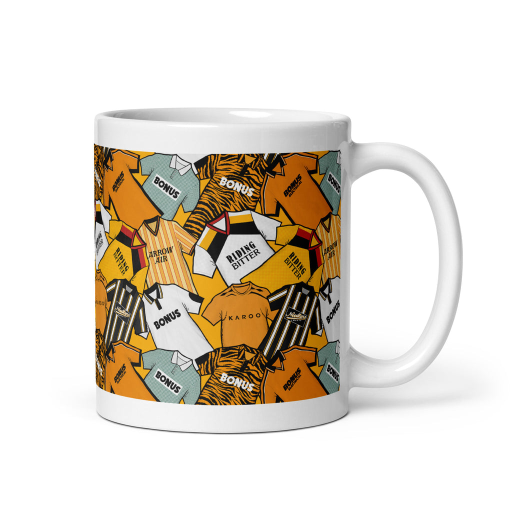 A mug Inspired by the historic iconic retro shirts of Hull City Football Club