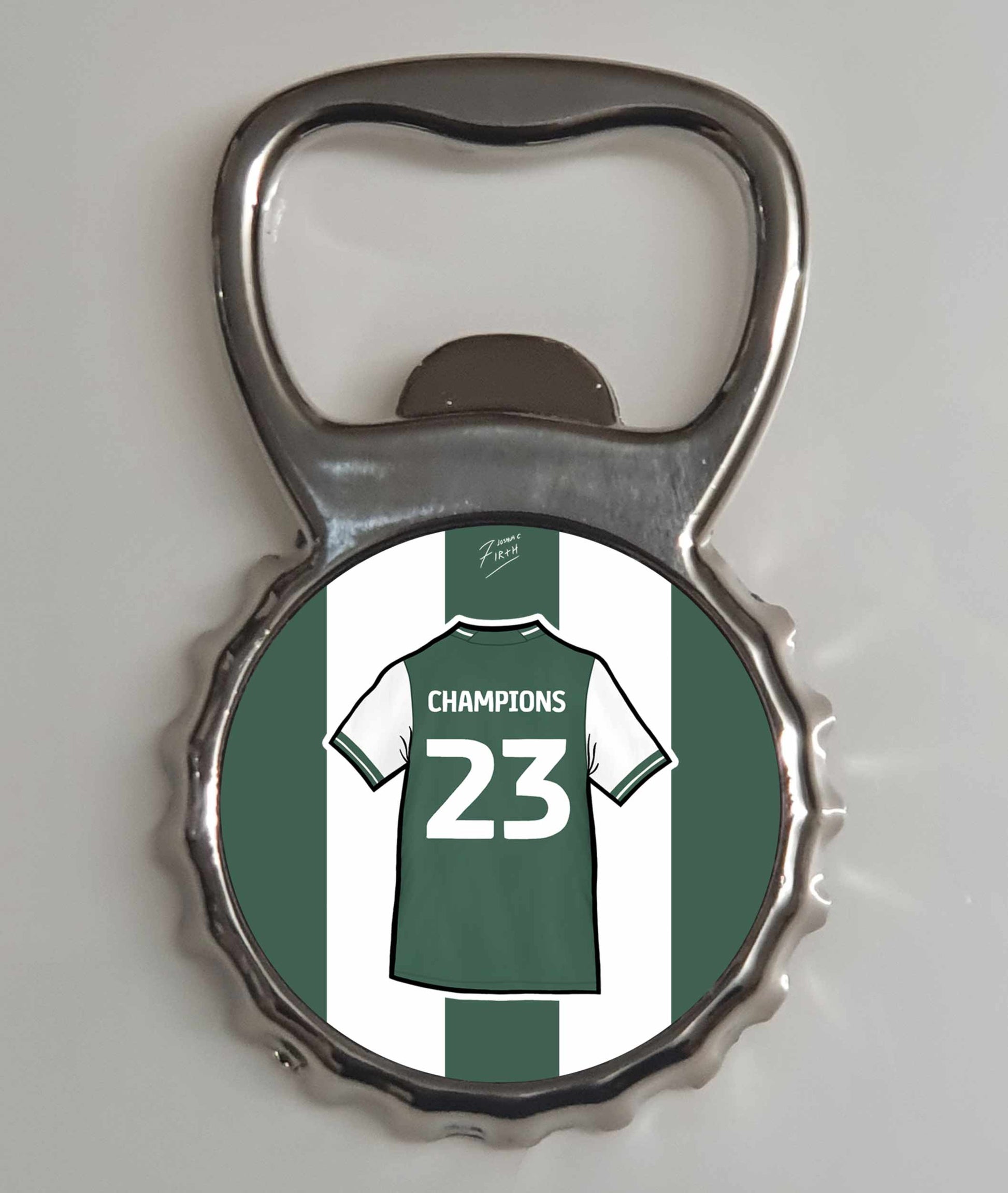 Artwork featuring "Champions 23" Plymouth Argyle Themed Bottle Opener