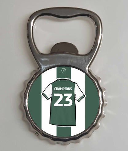 Artwork featuring "Champions 23" Plymouth Argyle Themed Bottle Opener