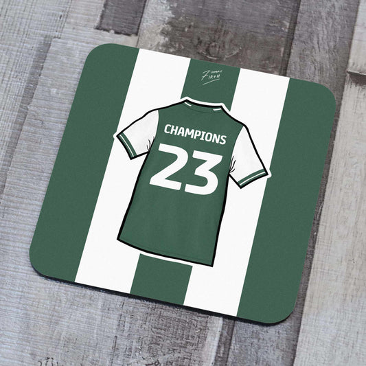 Coaster featuring artwork of Plymouth Argyle Champions 2023 from League One to the Championship