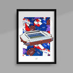 Art poster print inspired by the home of the Glasgow Rangers, Ibrox Stadium. The most successful football team in Scotland with a retro touch
