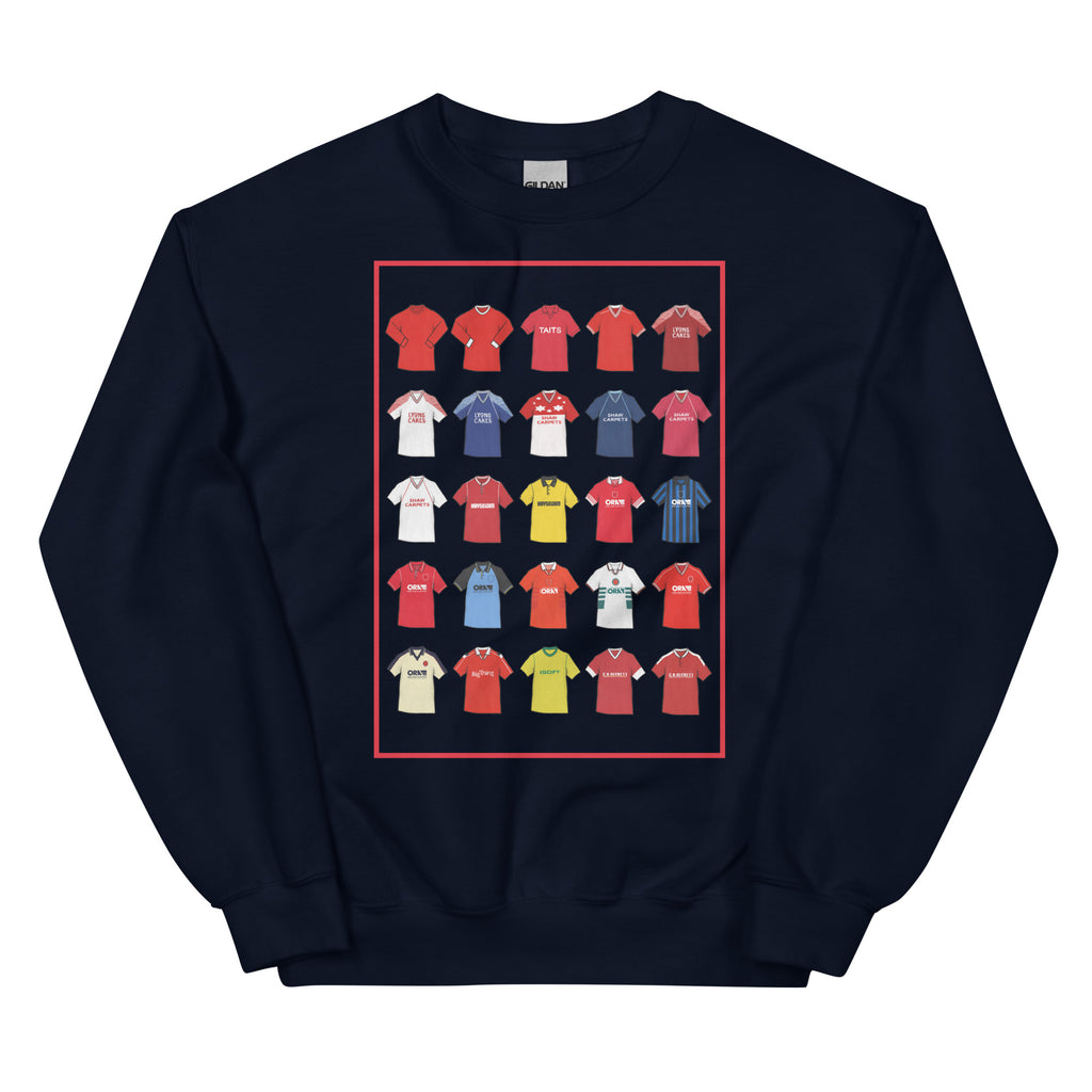 Retro-style Barnsley FC inspired sweatshirt made from a 50/50 cotton-polyester blend, featuring a pre-shrunk classic fit with soft air-jet spun yarn. Includes a 1x1 athletic rib knit collar with spandex and durable double-needle stitching on the collar, shoulders, armholes, cuffs, and hem