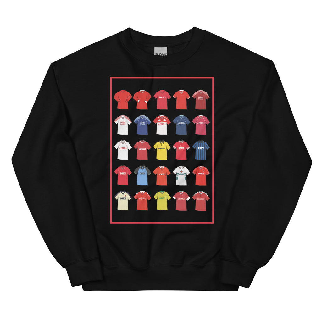 Retro-style Barnsley FC inspired sweatshirt made from a 50/50 cotton-polyester blend, featuring a pre-shrunk classic fit with soft air-jet spun yarn. Includes a 1x1 athletic rib knit collar with spandex and durable double-needle stitching on the collar, shoulders, armholes, cuffs, and hem