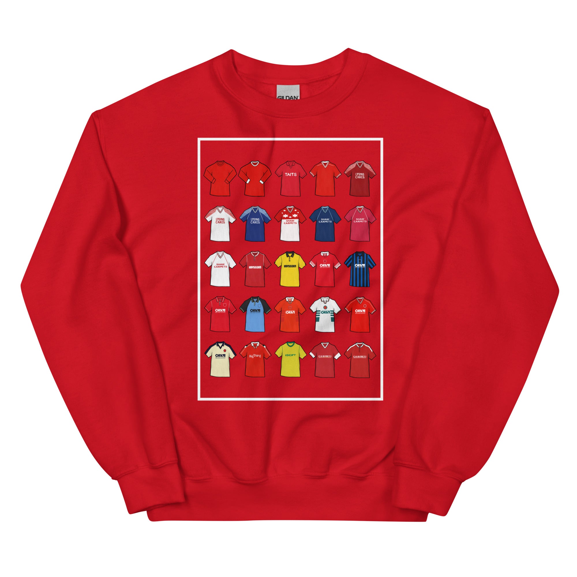 Retro-style Barnsley FC inspired sweatshirt made from a 50/50 cotton-polyester blend, featuring a pre-shrunk classic fit with soft air-jet spun yarn. Includes a 1x1 athletic rib knit collar with spandex and durable double-needle stitching on the collar, shoulders, armholes, cuffs, and hem