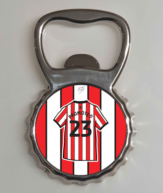 Sheffield United themed bottle opener which celebrates their return back to the top flight of English football in 22/23