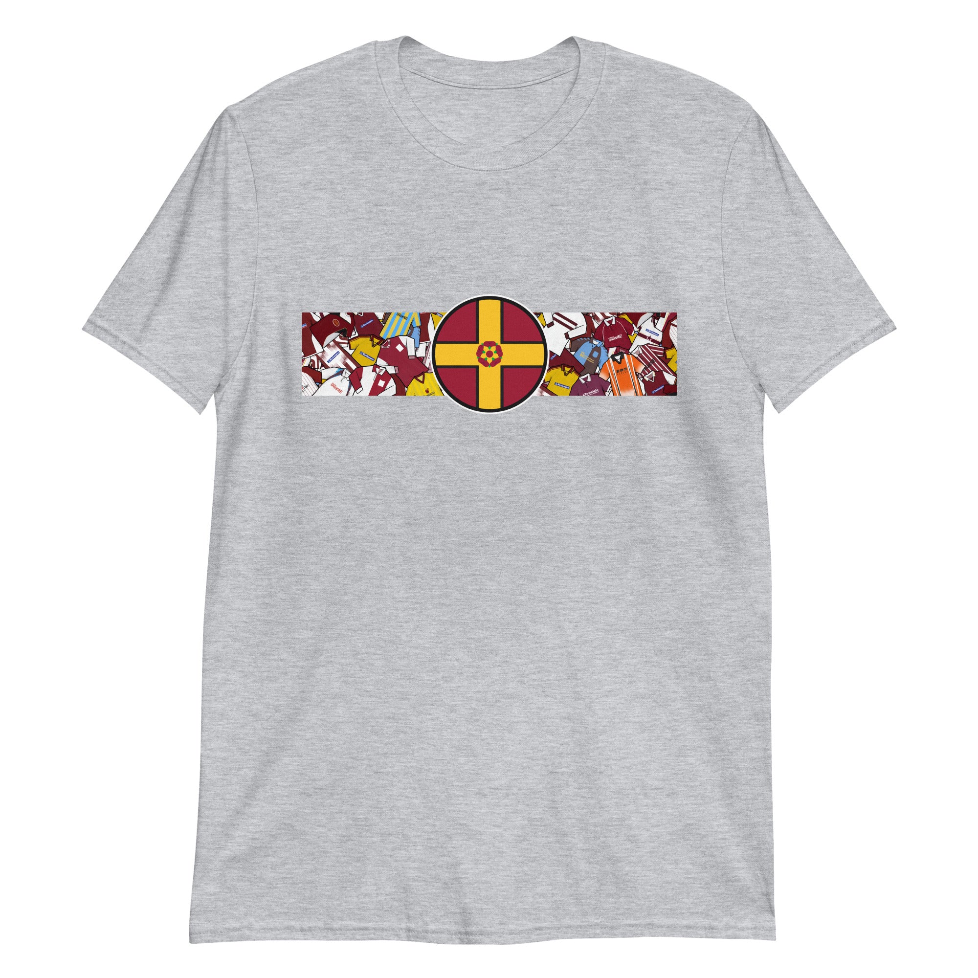 Show your Cobblers pride with this Northampton Town FC T-shirt, perfect for fans of Northamptonshire football. Featuring a bold retro collage of Northampton Town’s iconic classic shirts, this vintage-style T-shirt is ideal for match days, casual wear, or as a Northampton Town football gift. Celebrate the club’s rich heritage, classic claret and white style, and timeless Cobblers football culture with this must-have Northampton Town T-shirt for true supporters.