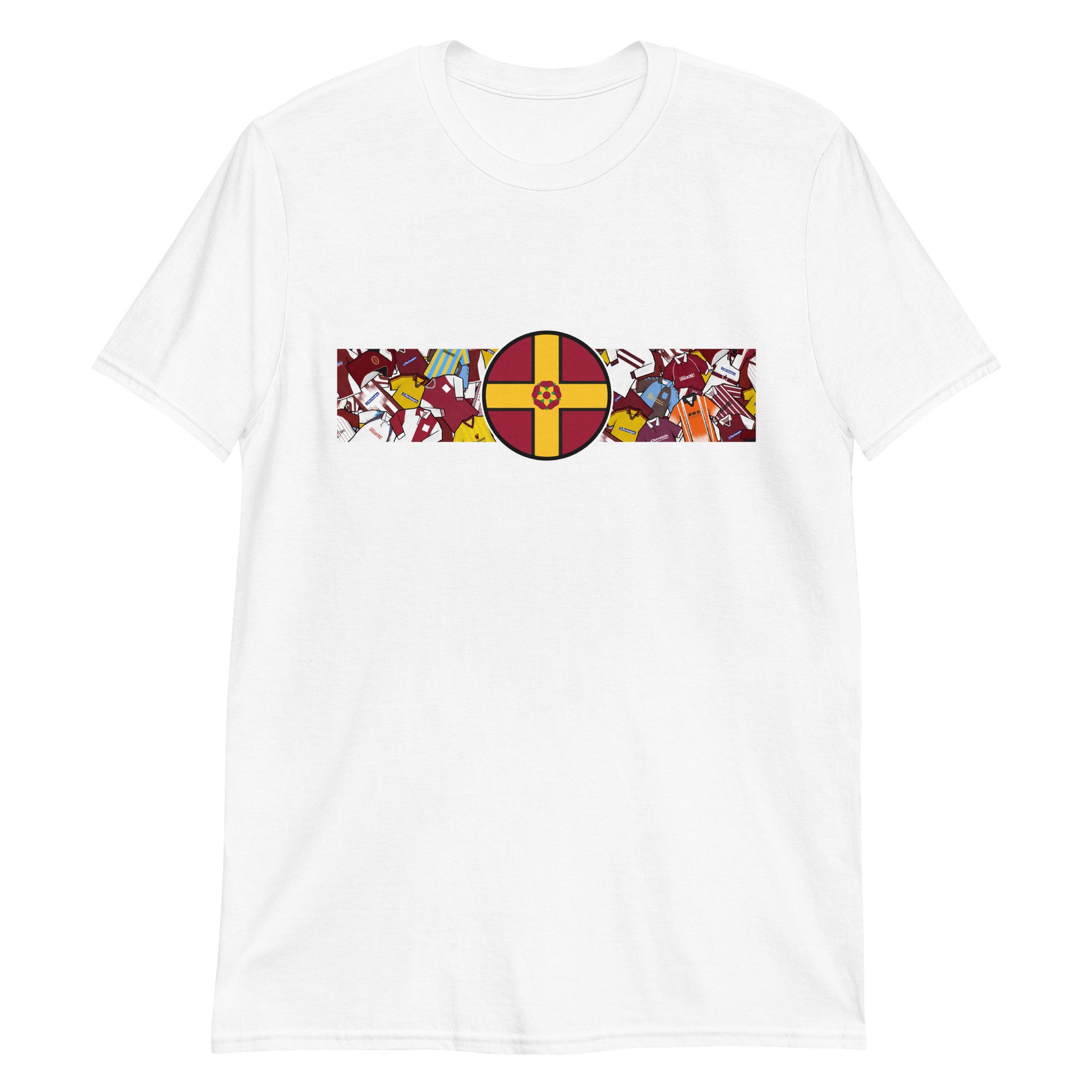 Show your Cobblers pride with this Northampton Town FC T-shirt, perfect for fans of Northamptonshire football. Featuring a bold retro collage of Northampton Town’s iconic classic shirts, this vintage-style T-shirt is ideal for match days, casual wear, or as a Northampton Town football gift. Celebrate the club’s rich heritage, classic claret and white style, and timeless Cobblers football culture with this must-have Northampton Town T-shirt for true supporters.