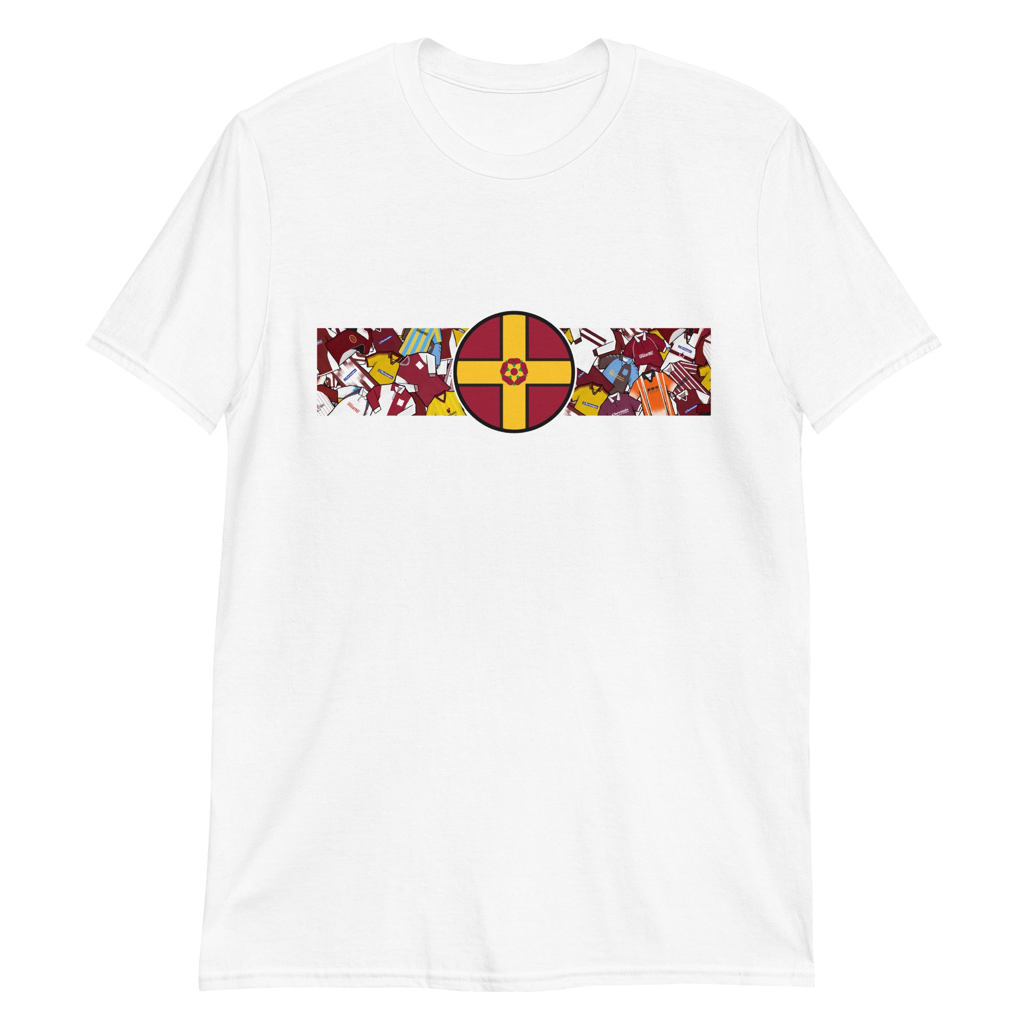 Show your Cobblers pride with this Northampton Town FC T-shirt, perfect for fans of Northamptonshire football. Featuring a bold retro collage of Northampton Town’s iconic classic shirts, this vintage-style T-shirt is ideal for match days, casual wear, or as a Northampton Town football gift. Celebrate the club’s rich heritage, classic claret and white style, and timeless Cobblers football culture with this must-have Northampton Town T-shirt for true supporters.