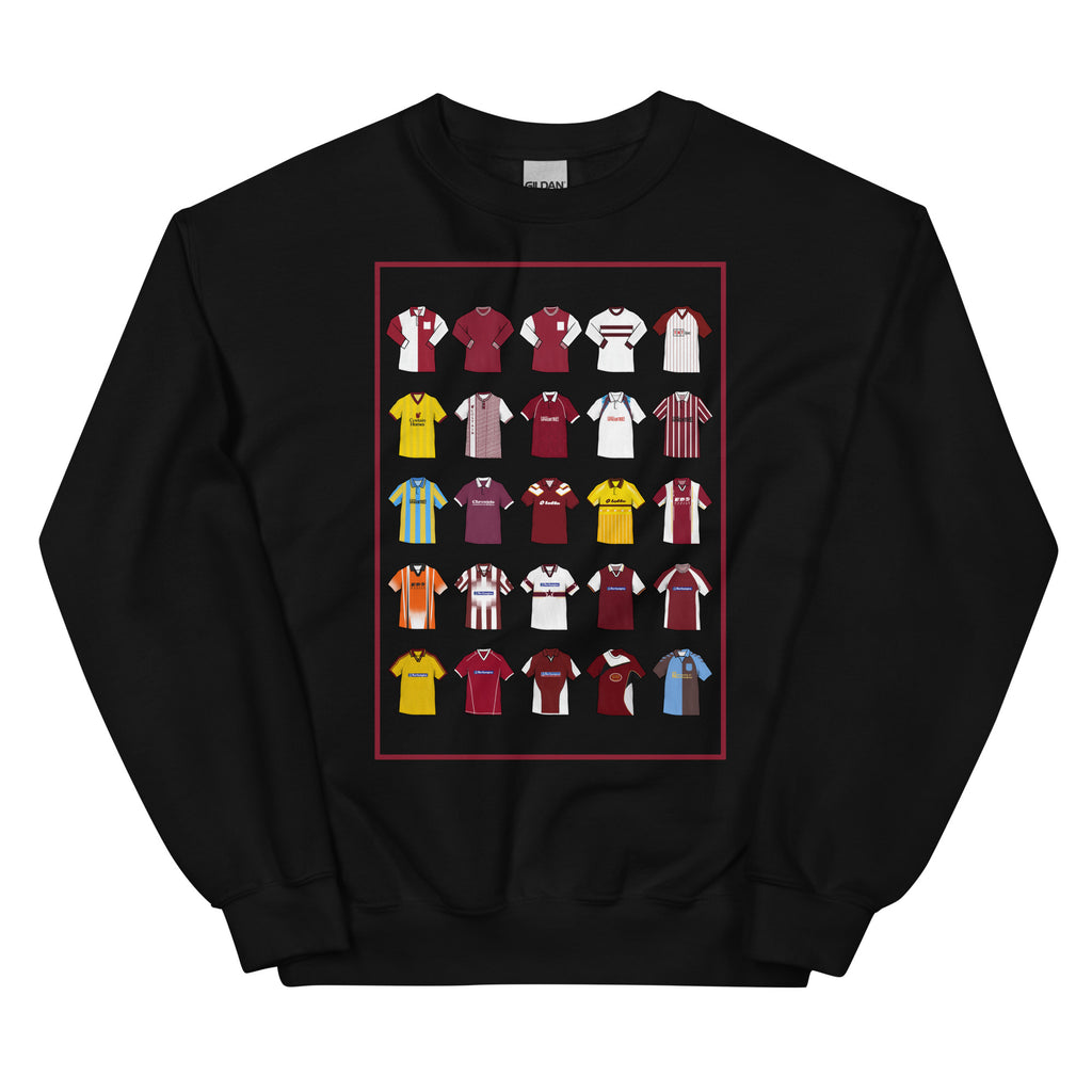 Show your Cobblers pride with this Northampton Town FC sweatshirt, designed for fans of classic football style. Featuring artwork of 25 iconic Northampton Town football shirts, this retro-style sweatshirt celebrates the club’s rich history and heritage. Perfect for match days, casual wear, or as a Northampton Town football gift, it combines vintage design elements with modern comfort. A must-have retro Northampton Town sweatshirt for true supporters who love the club’s legacy and timeless football culture.
