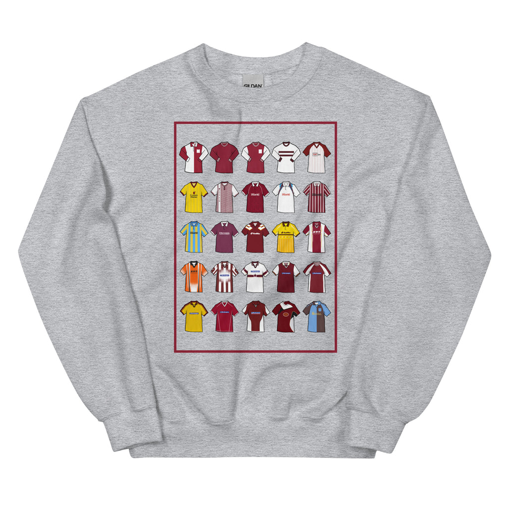Show your Cobblers pride with this Northampton Town FC sweatshirt, designed for fans of classic football style. Featuring artwork of 25 iconic Northampton Town football shirts, this retro-style sweatshirt celebrates the club’s rich history and heritage. Perfect for match days, casual wear, or as a Northampton Town football gift, it combines vintage design elements with modern comfort. A must-have retro Northampton Town sweatshirt for true supporters who love the club’s legacy and timeless football culture.