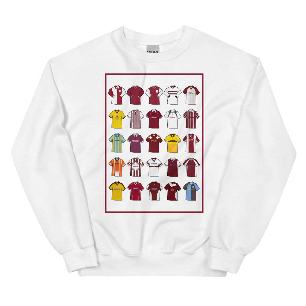 Show your Cobblers pride with this Northampton Town FC sweatshirt, designed for fans of classic football style. Featuring artwork of 25 iconic Northampton Town football shirts, this retro-style sweatshirt celebrates the club’s rich history and heritage. Perfect for match days, casual wear, or as a Northampton Town football gift, it combines vintage design elements with modern comfort. A must-have retro Northampton Town sweatshirt for true supporters who love the club’s legacy and timeless football culture.