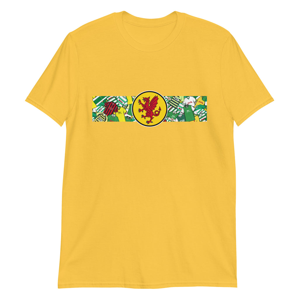 Show your Glovers pride with this Yeovil Town FC T-shirt, perfect for fans of Somerset football. Featuring a bold retro collage of Yeovil Town’s iconic classic shirts, this vintage-style T-shirt is ideal for match days, casual wear, or as a Yeovil Town football gift. Celebrate the club’s rich heritage, classic green and white style, and timeless Glovers football culture with this must-have Yeovil Town T-shirt for true supporters.