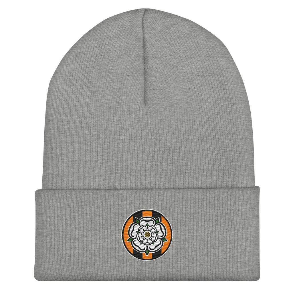 Stay warm with classic Hull City style. This unofficial retro-inspired beanie offers a soft, comfy fit—perfect for Tigers fans who love vintage football fashion. Up the Tigers! Keep the Hull flag flying High. Yorkshire Rose 