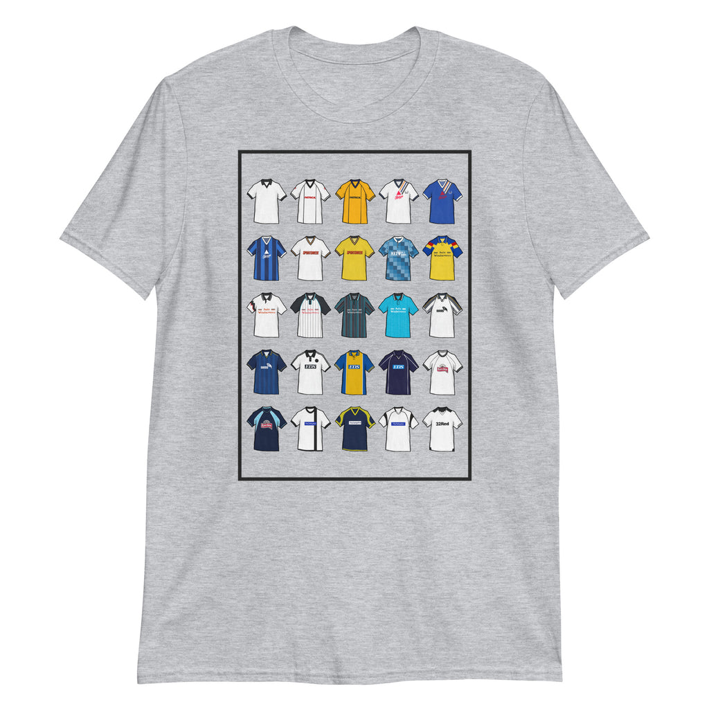 This Derby County FC T-shirt is inspired by the club’s iconic football shirts, featuring bold black and white colours with a modern twist. Designed for Rams fans who love classic football style, it combines vintage jersey patterns, textured details, and premium comfort. Celebrate Derby County’s proud heritage and lasting legacy with a look that’s perfect for match days, casual wear, or as a thoughtful Derby County football gift. A must-have retro Derby County T-shirt for true supporters who value tradition