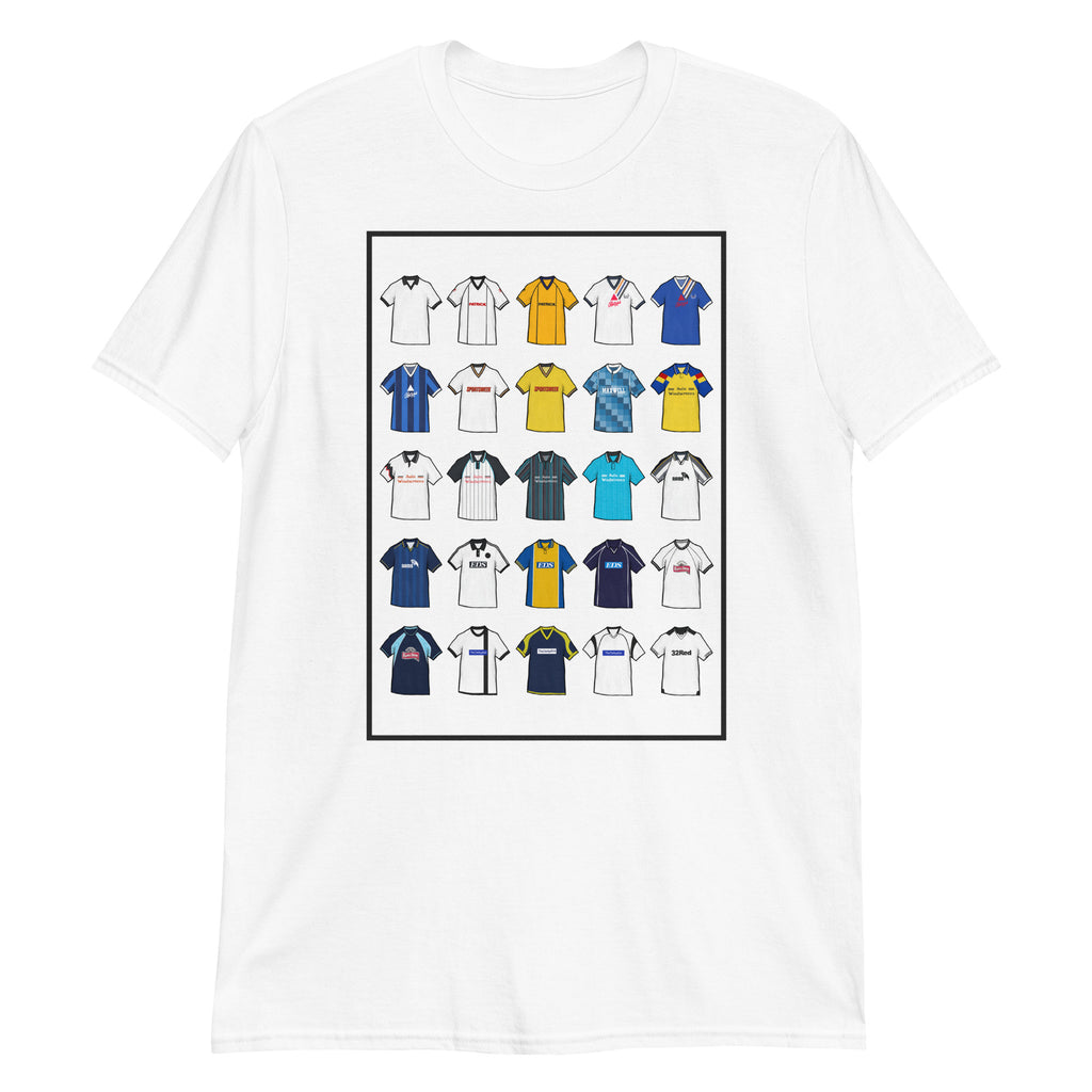 This Derby County FC T-shirt is inspired by the club’s iconic football shirts, featuring bold black and white colours with a modern twist. Designed for Rams fans who love classic football style, it combines vintage jersey patterns, textured details, and premium comfort. Celebrate Derby County’s proud heritage and lasting legacy with a look that’s perfect for match days, casual wear, or as a thoughtful Derby County football gift. A must-have retro Derby County T-shirt for true supporters who value tradition.