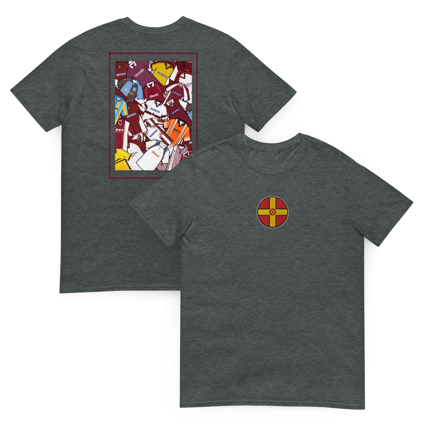 This Northampton Town FC T-shirt features an embroidered Northamptonshire flag on the front and a retro collage of the club’s classic shirts on the back. Designed for Cobblers fans who love vintage football style, it’s perfect for match days, casual wear, or as a Northampton Town football gift. Celebrate the club’s proud heritage and show your Cobblers pride with this must-have retro Northampton Town T-shirt for true supporters.