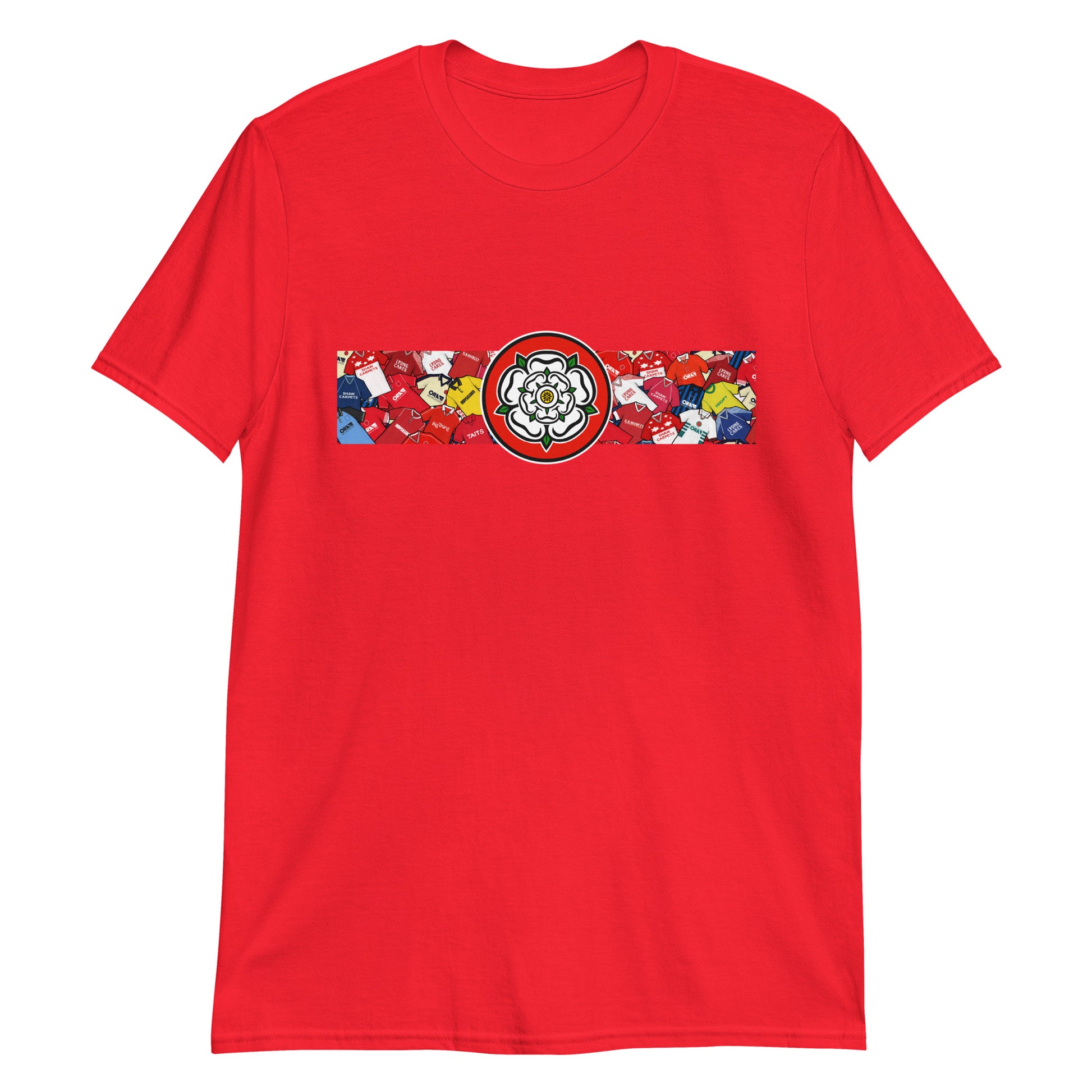 This T-shirt design celebrates Barnsley FC’s proud legacy, blending the club’s iconic red with a bold, retro-inspired edge. Featuring classic jersey patterns and a central Yorkshire rose emblem, it pays homage to the passion and tradition of the Oakwell faithful. A perfect fusion of vintage football heritage and contemporary streetwear—designed for true Tykes supporters. Colour is Red, It's a T-shirt in red