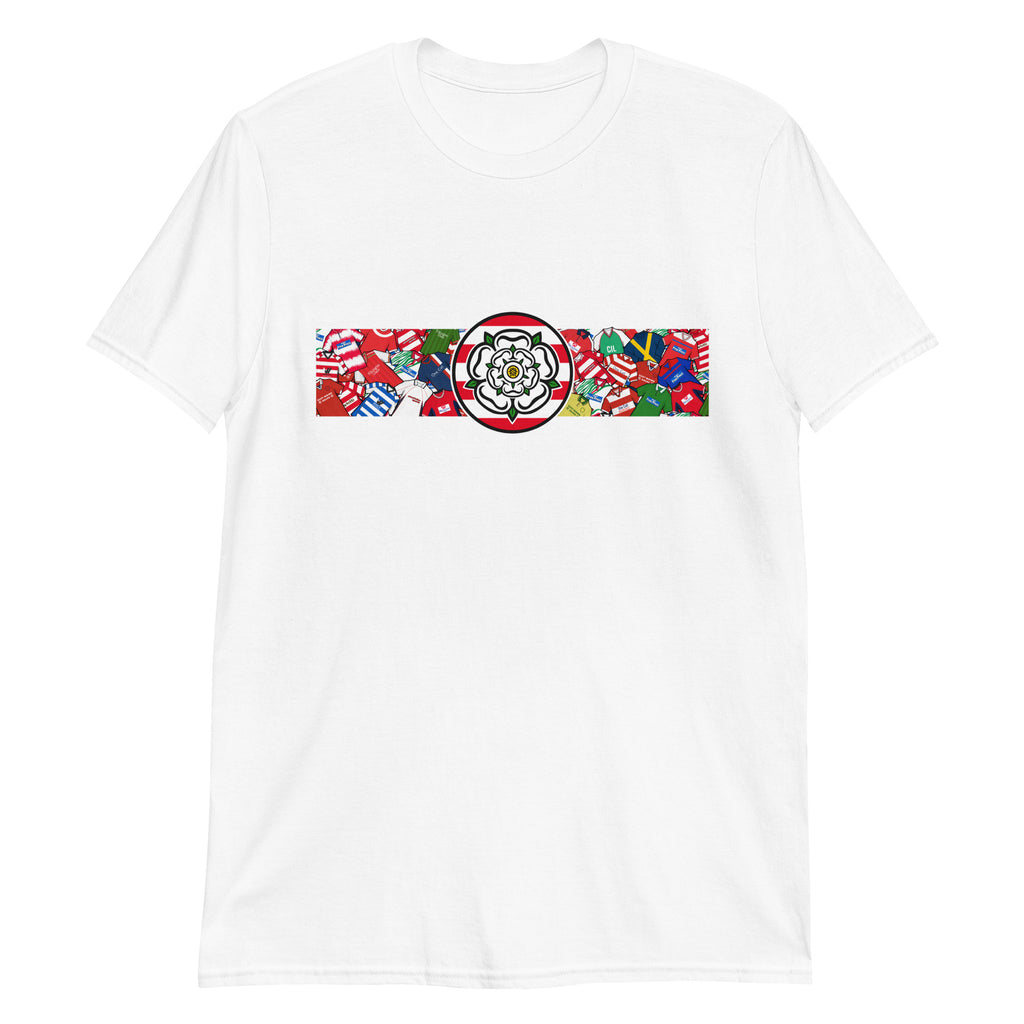 This T-shirt design celebrates Doncaster Rovers’ proud legacy, blending the club’s iconic red and white with a bold, retro-inspired edge. Featuring classic jersey patterns and a central Yorkshire rose emblem, it pays homage to the passion and tradition of the Keepmoat faithful. A perfect fusion of vintage football heritage and contemporary streetwear—designed for true Rovers supporters.
