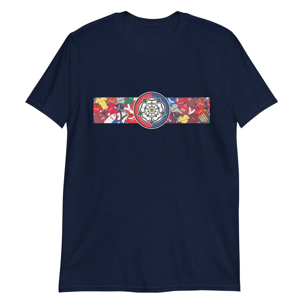 This T-shirt design celebrates York City FC’s proud legacy, blending the club’s iconic red and blue with a bold, retro-inspired edge. Featuring classic jersey patterns and a central White Rose of Yorkshire emblem, it pays homage to the passion and tradition of the Bootham Crescent faithful. A perfect fusion of vintage football heritage and contemporary streetwear—designed for true Minstermen supporters