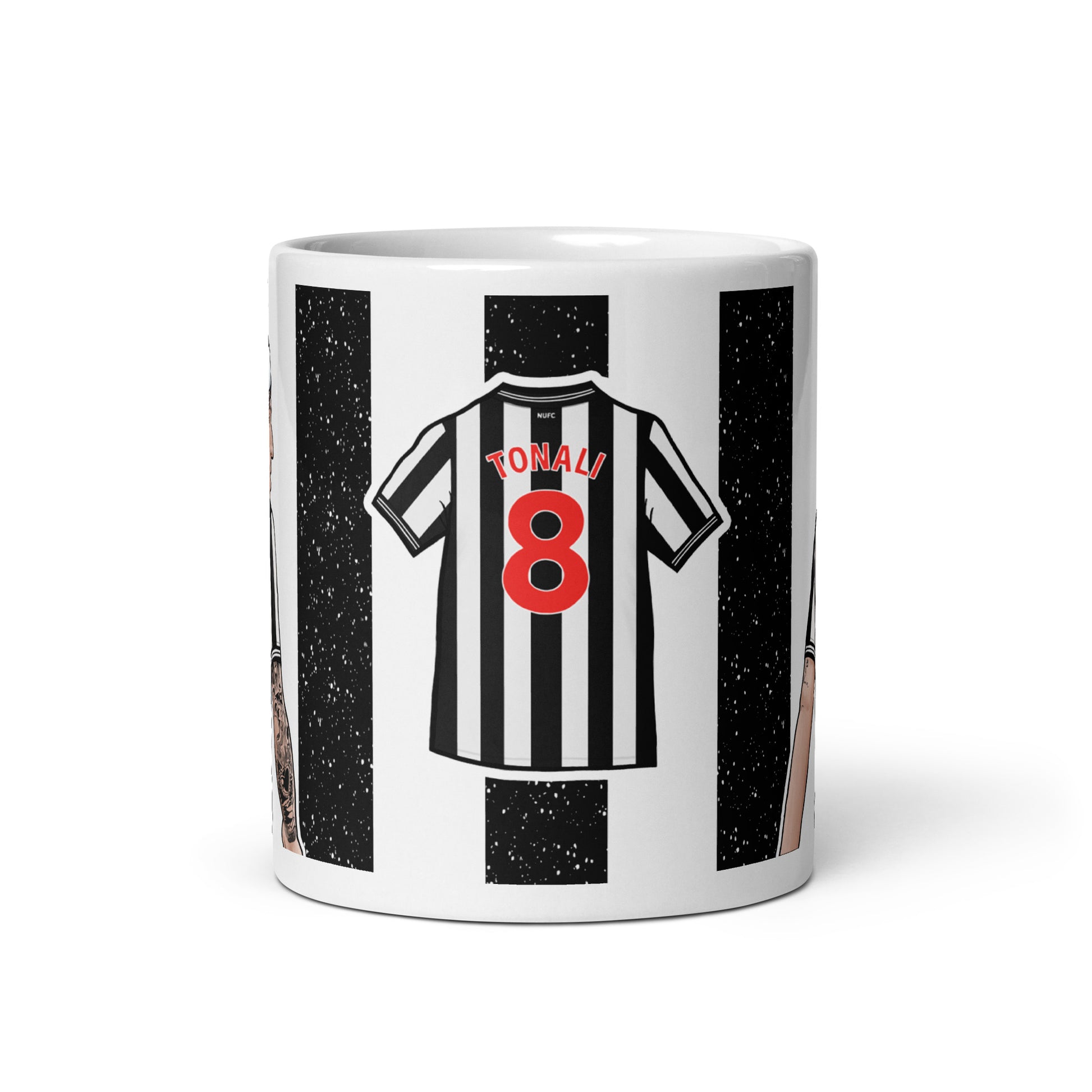 Christmas themed mug inspired artwork of Newcastle United player Tonali