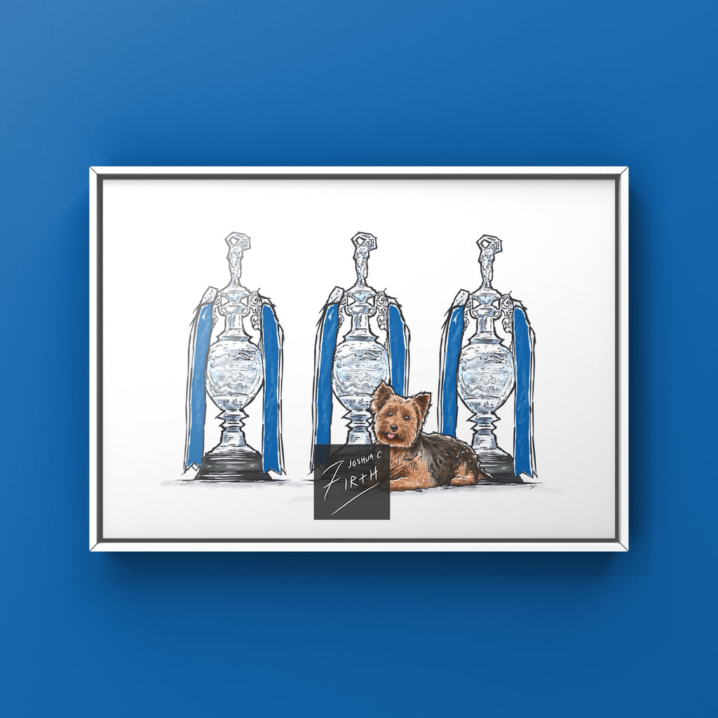 Huddersfield Town Inspired Retro Football Poster Print which celebrates the 3 league titles won under Herbert Chapman in the 1920s