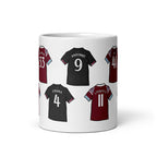 Ceramic mug featuring Player jerseys of some of the players who won West Ham United their first trophy in Prague, 2023