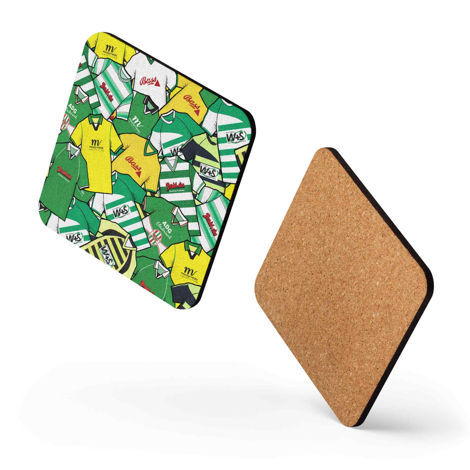 A coaster designed to evoke the iconic Yeovil Town football club shirts of the past, perfect for football enthusiasts, particularly those who support the Glovers. 