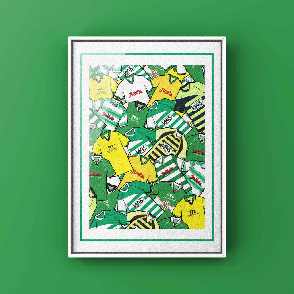 Celebrate Yeovil Town heritage with this retro shirt art print, available in A3/A4, framed or unframed—perfect gift for true Glovers fans.