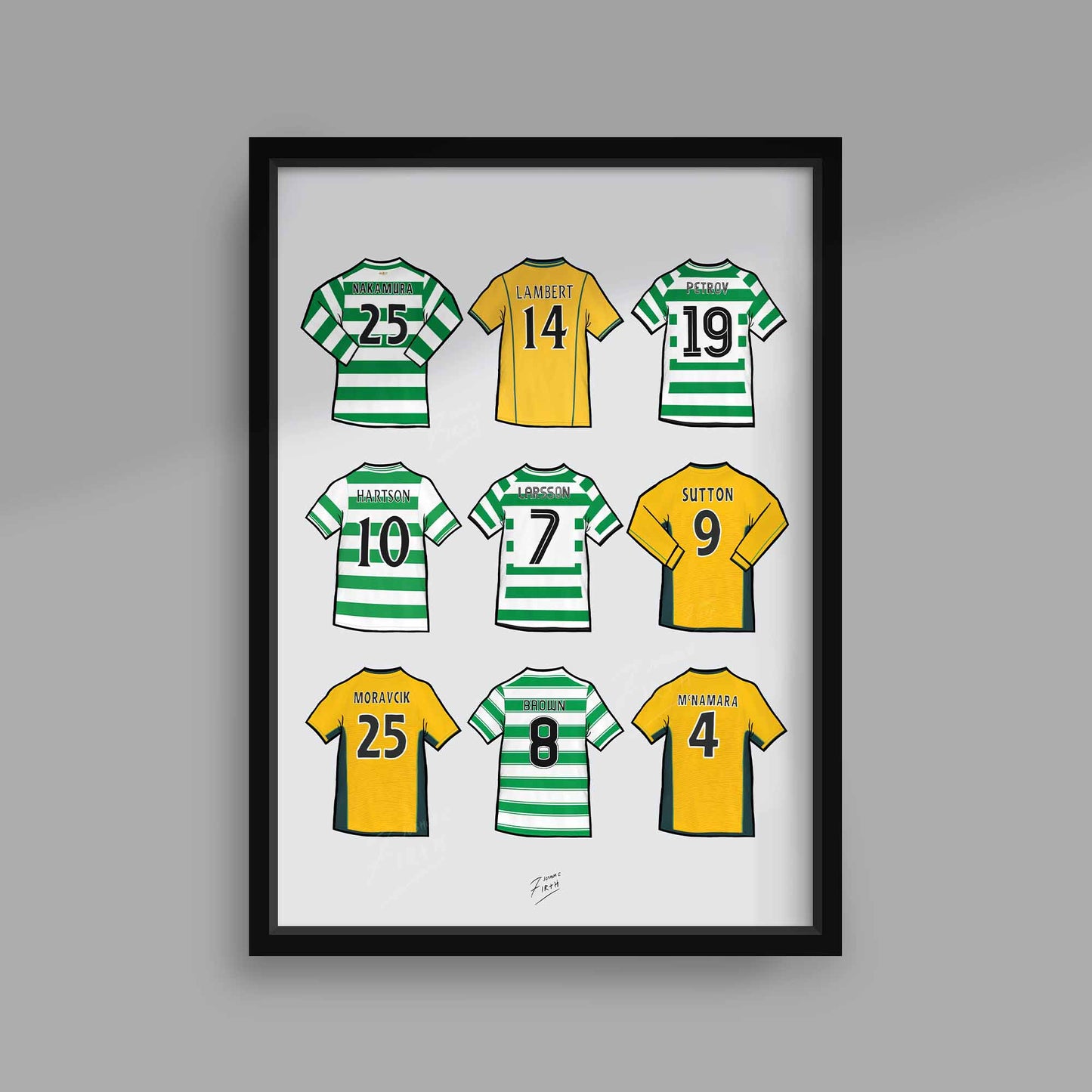 Inspired by the legends of Glasgow Celtic. Shirts which include names such as Nakamura, Paul Lambert, Chris Sutton, Scott Brown, Henrik Larsson & more!