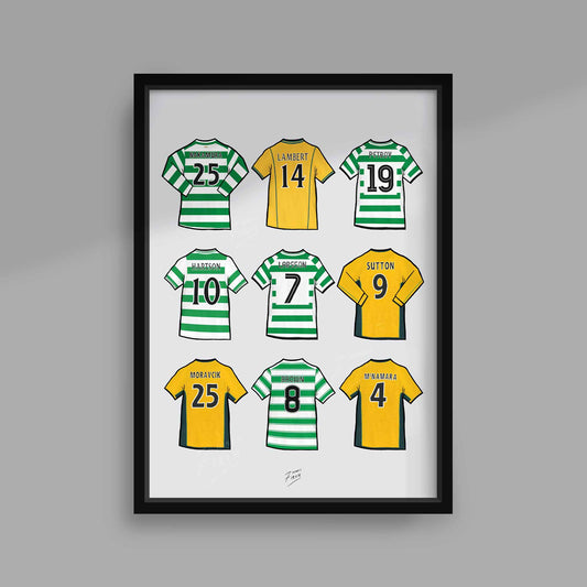 Inspired by the legends of Glasgow Celtic. Shirts which include names such as Nakamura, Paul Lambert, Chris Sutton, Scott Brown, Henrik Larsson & more!