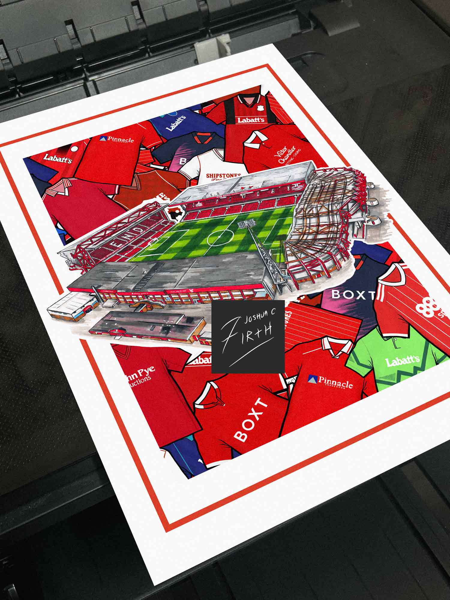 Nottingham Forest Kit Collage Retro Shirts & Stadium City Ground Football Print