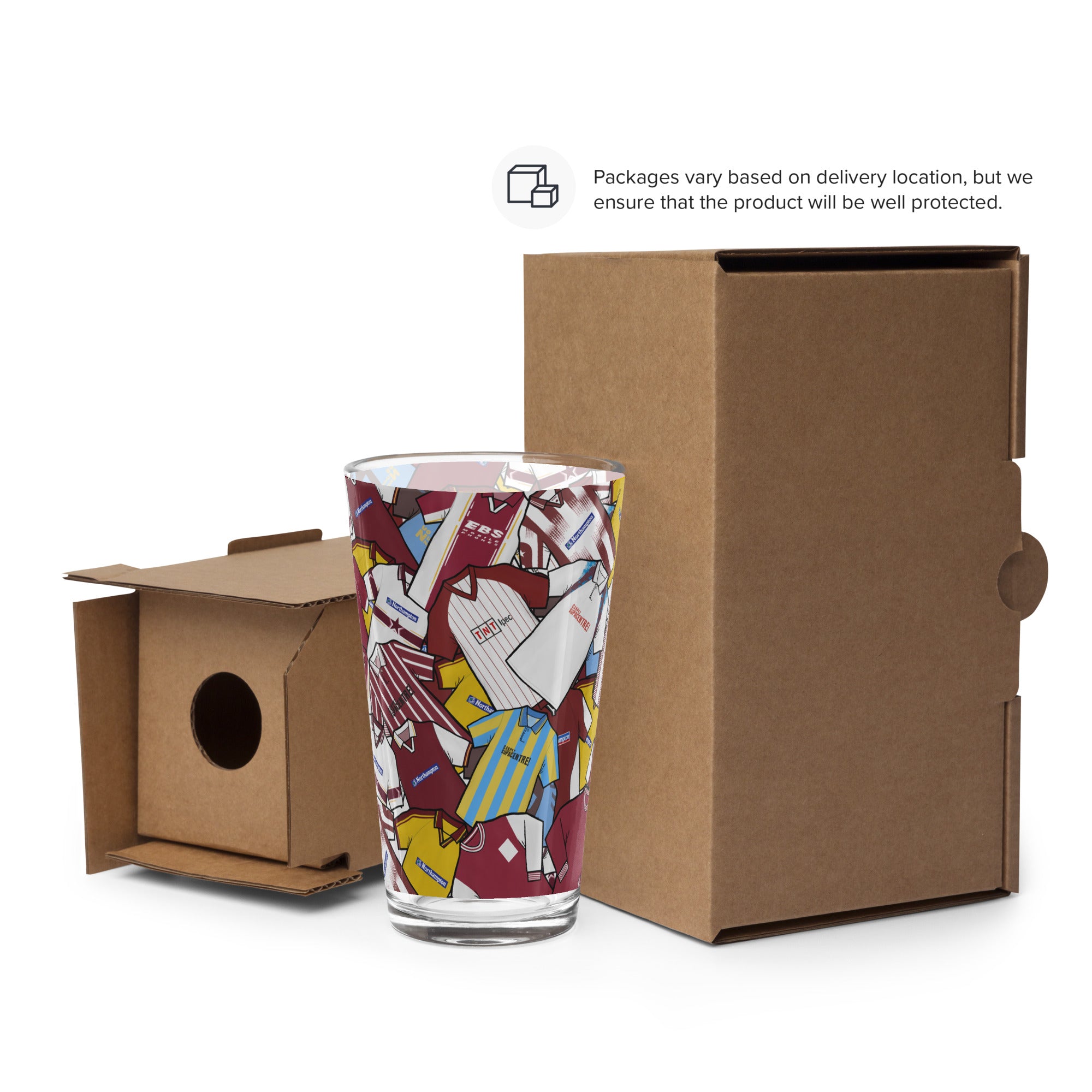 This unofficial fan-made pint glass is inspired by the classic Northampton Town football kits of the past, designed with passion for true Cobblers supporters. Made from high-quality, durable glass, it’s perfect for enjoying your favourite drink while showing off your team pride. A great gift or collectible for fans who appreciate football history and unique memorabilia. Ideal for home bars, match days, or everyday use. Ships quickly within the UK and internationally for all supporters.