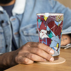 Burnley FC inspired pint glass styled with retro claret and blue football shirt design, perfect for fans and collectors.