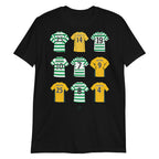 Black T-shirt inspired by the Celtic legends, some of the finest players to have played for the club such as Chris Sutton, Henrik Larsson, John Harrison, Nakamura & more! 