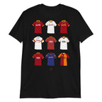 Elevate your football devotion with our AS Roma vintage retro shirt showcasing iconic artwork from 9 legendary designs. Perfect for fans looking to pay homage to the rich history of this historic football club