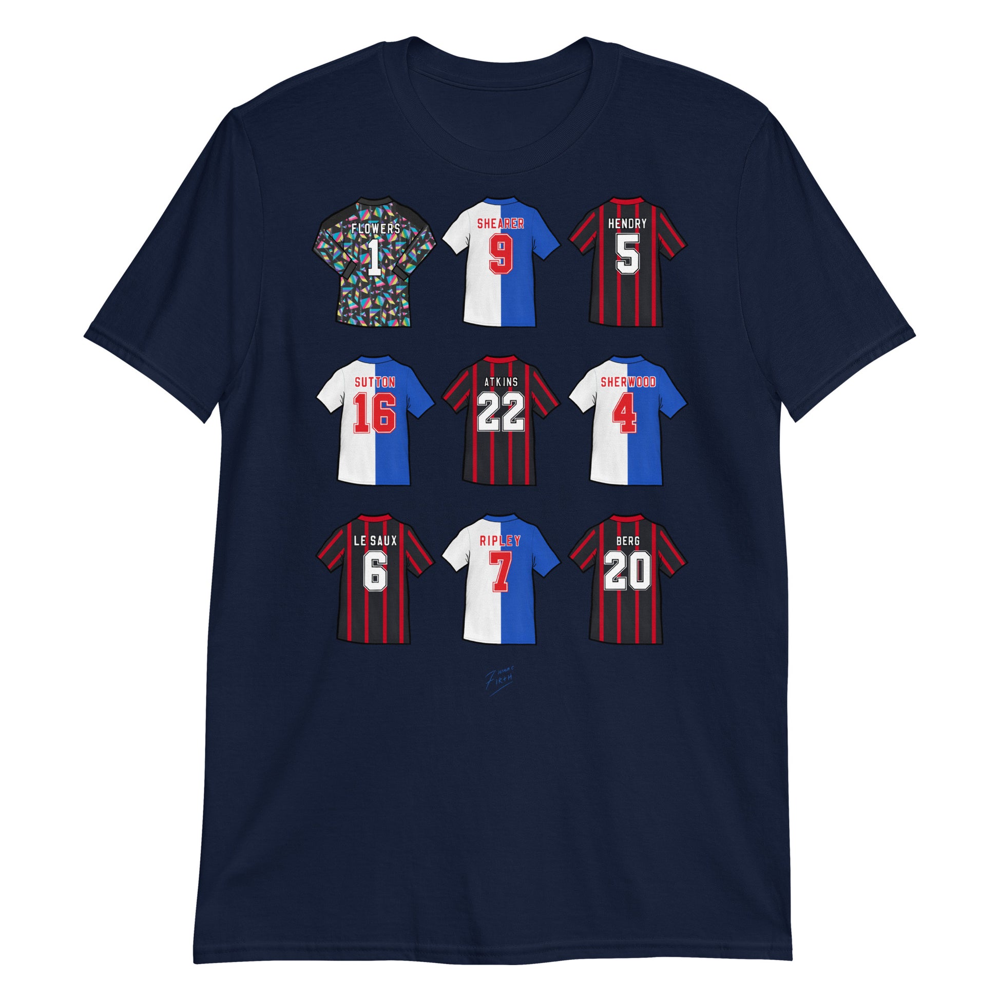 Blue T-shirt inspired by the legendary Blackburn Rovers players of the past! A great tribute to that team of 1994/95