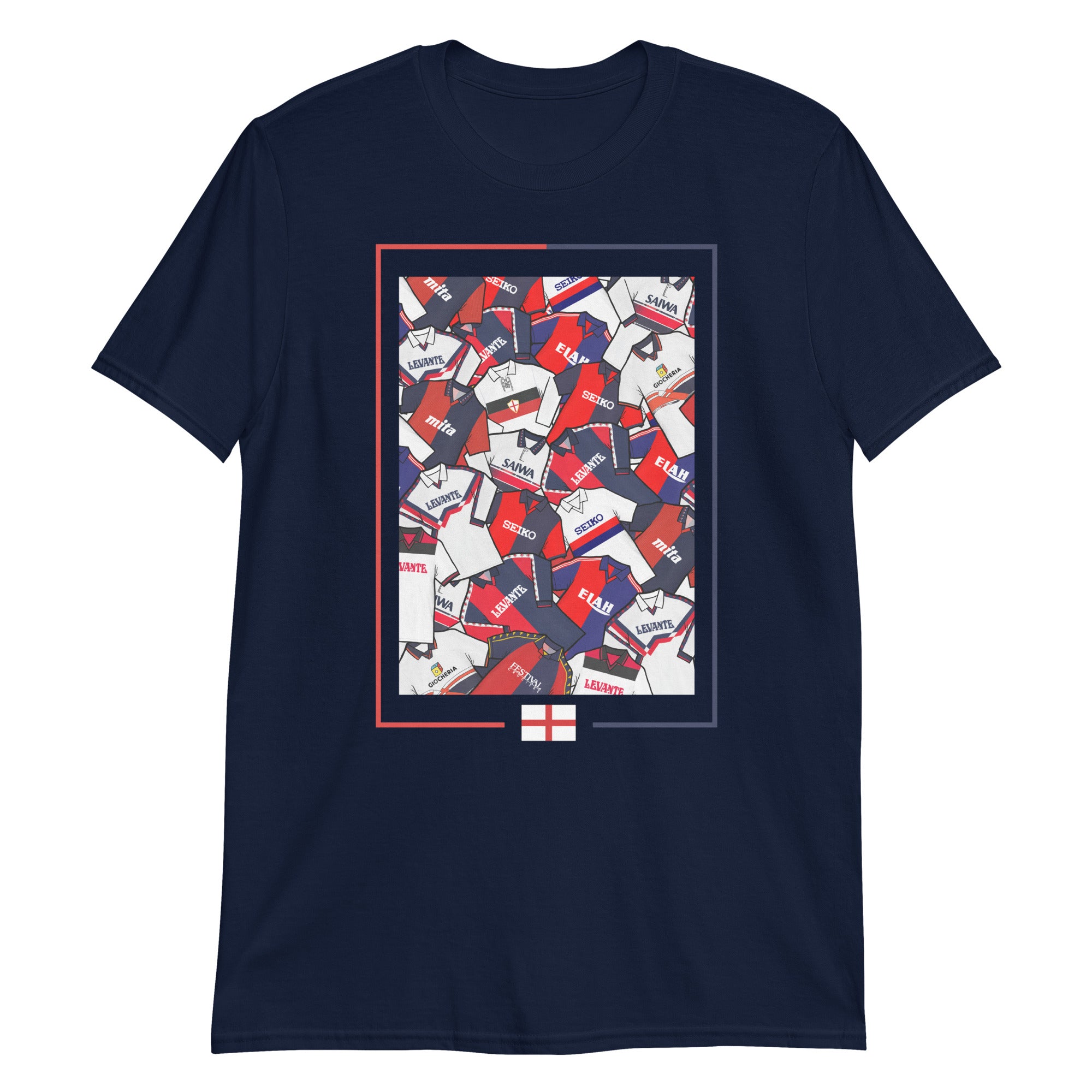 Artwork inspired by the Genoa CFC jerseys of the past on a T-shirt, an absolute classic for the oldest football club in Italy