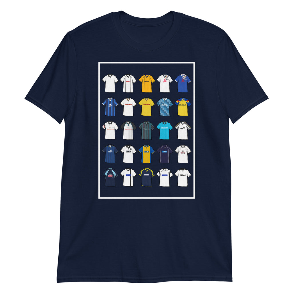 This Derby County FC T-shirt is inspired by the club’s iconic football shirts, featuring bold black and white colours with a modern twist. Designed for Rams fans who love classic football style, it combines vintage jersey patterns, textured details, and premium comfort. Celebrate Derby County’s proud heritage and lasting legacy with a look that’s perfect for match days, casual wear, or as a thoughtful Derby County football gift. A must-have retro Derby County T-shirt for true supporters who value tradition