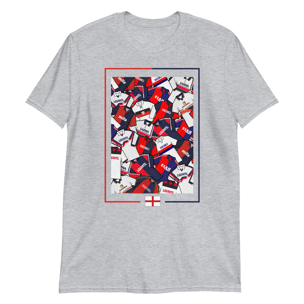 Artwork inspired by the Genoa CFC jerseys of the past on a T-shirt, an absolute classic for the oldest football club in Italy