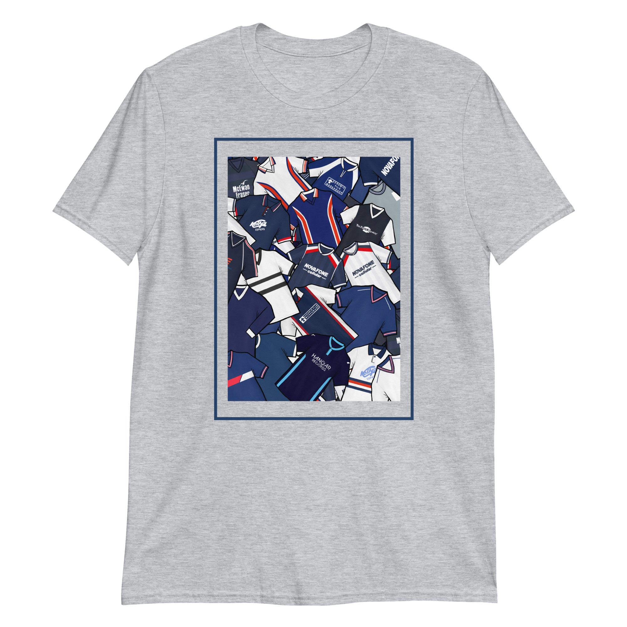 Celebrate Dundee FC with this T-shirt featuring a bold mashup of classic club shirts. Unofficial, The perfect gift for Dundee fans who love retro football design