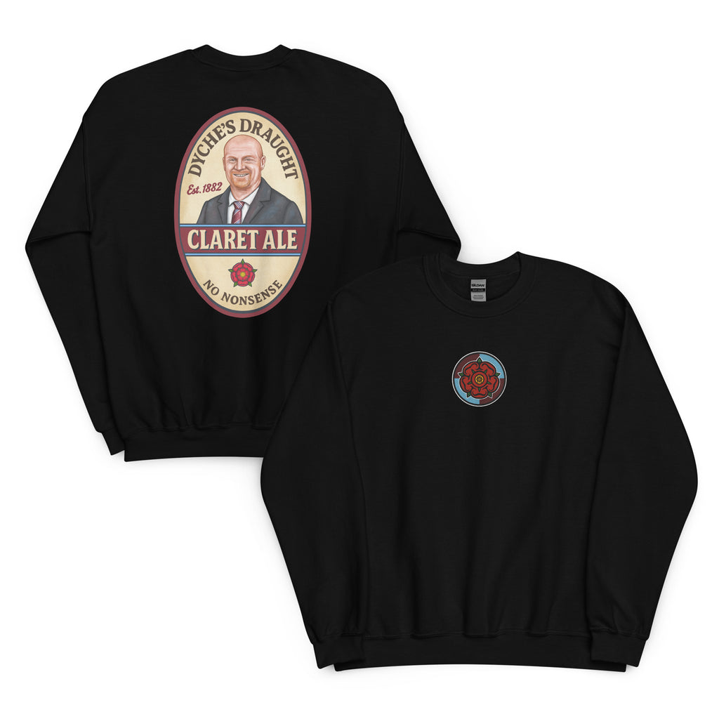 Show your Burnley pride with our ‘Claret Ale’ Sean Dyche artwork sweatshirt jumper, inspired by a beer label. It’s a great unofficial gift for Burnley FC fans.