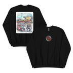 Black sweatshirt featuring hand-drawn Harry Potts and Turf Moor artwork inspired by Burnley football heritage.