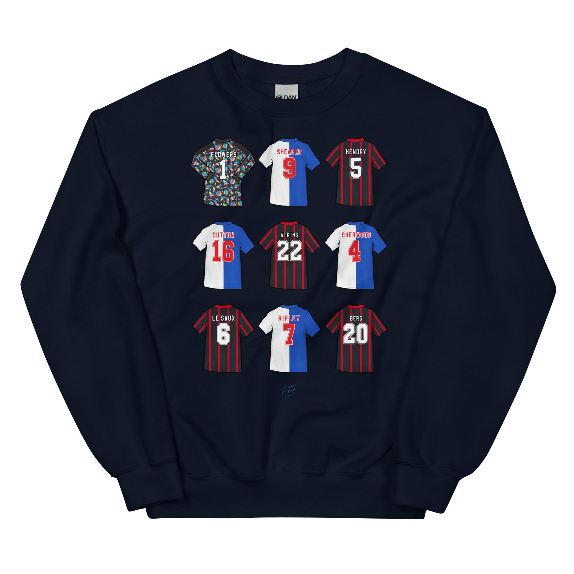 Blue sweatshirt jumper inspired by the Blackburn Rovers side of 1994/95