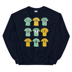 Navy blue Sweatshirt Glasgow Celtic inspired, legends of the club illustrated artwork featuring names such as Nakamura, Chris Sutton, John Harrison, Henrik Larsson, Scott Brown & more