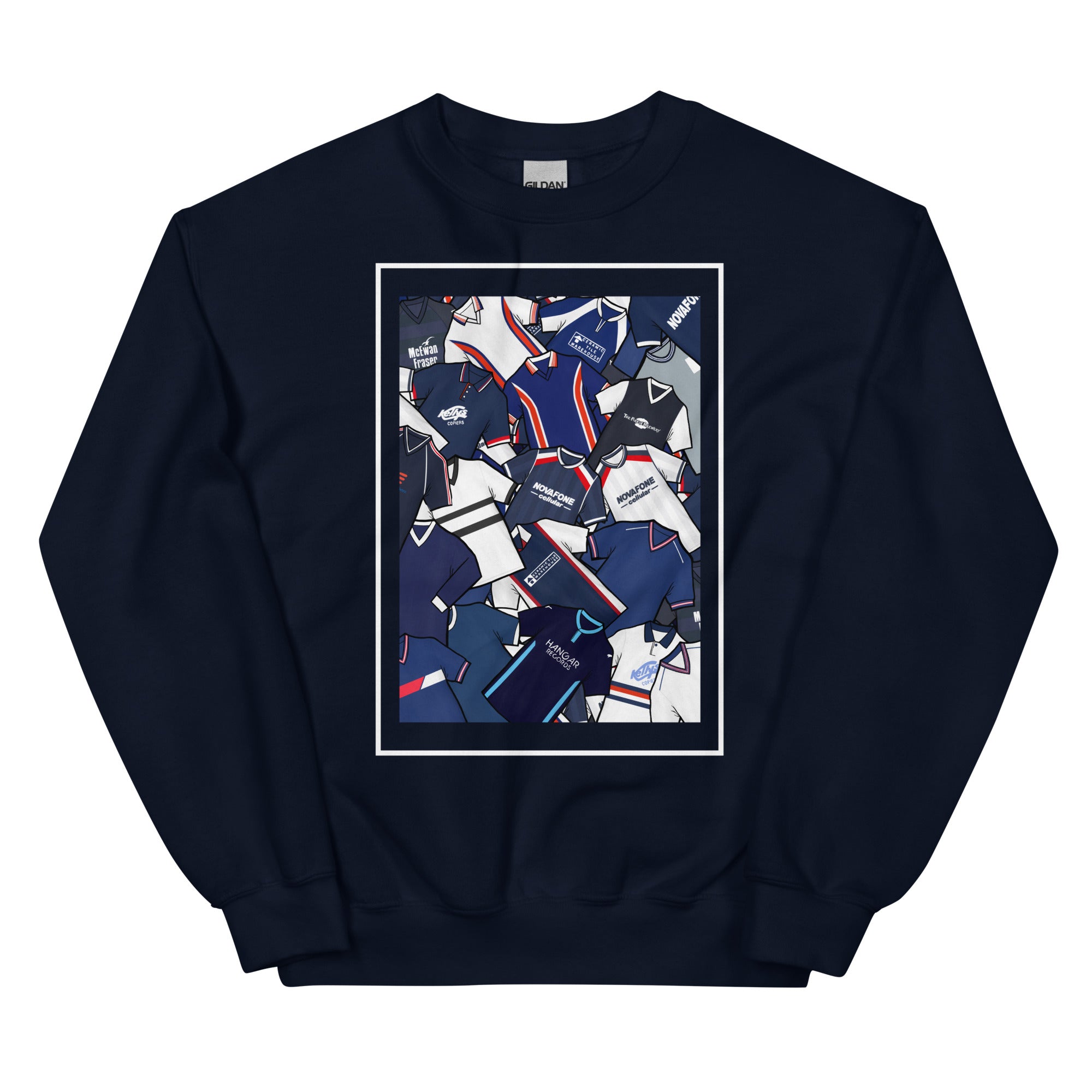 Show your Dundee FC pride with this sweatshirt featuring a unique mashup of classic shirts. A stylish retro football gift for true Dundee supporters