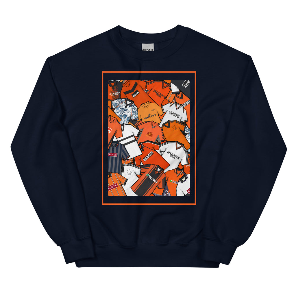 Show your Dundee United FC pride with this sweatshirt featuring a unique mashup of classic shirts. A stylish retro football gift for true Dundee United supporters
