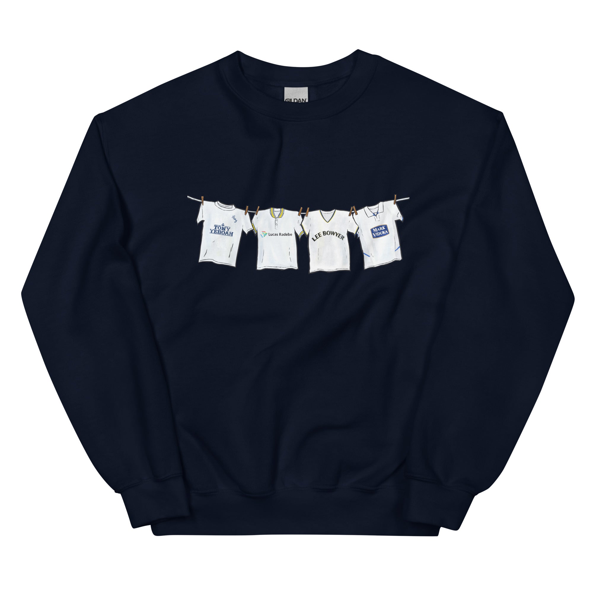Leeds United inspired retro football sweatshirt inspired by 90s and 2000s classic kit designs, casual football shirt design
